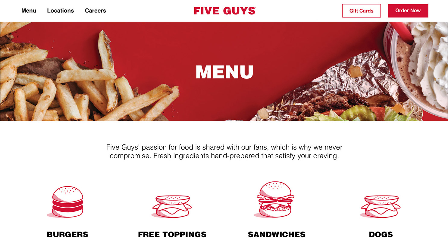 Five Guys Homepage Layout